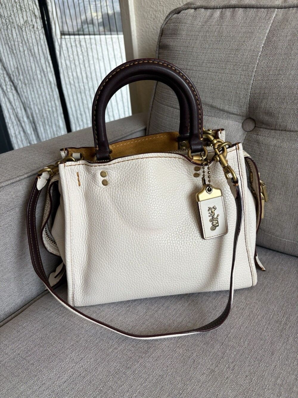 Coach Rogue 25 White Tote Handbag 2-Way Leather Shoulder Bag Satchel